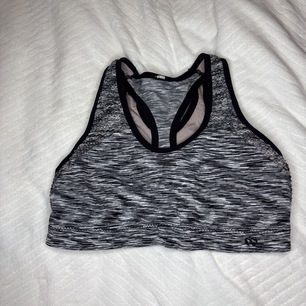 Marika Large Sports Bra Black White Space Dye Mesh Racerback Medium Support